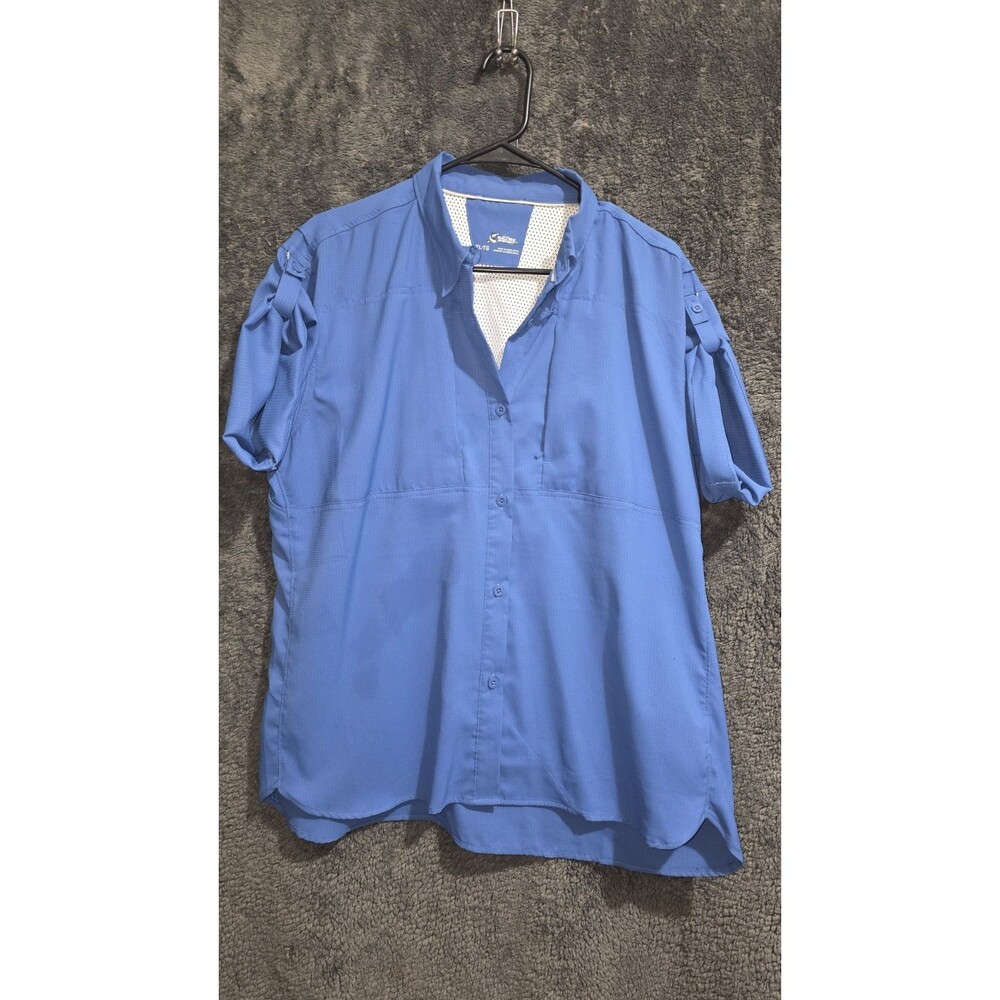 World Wide Sportsman Womens XL Blue Short Sleeve Fishing Vented Button Up
